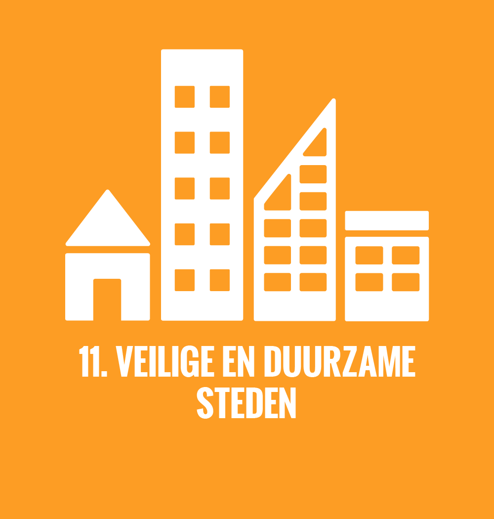 Logo SDG 11 Duurzame steden en gemeenschappen