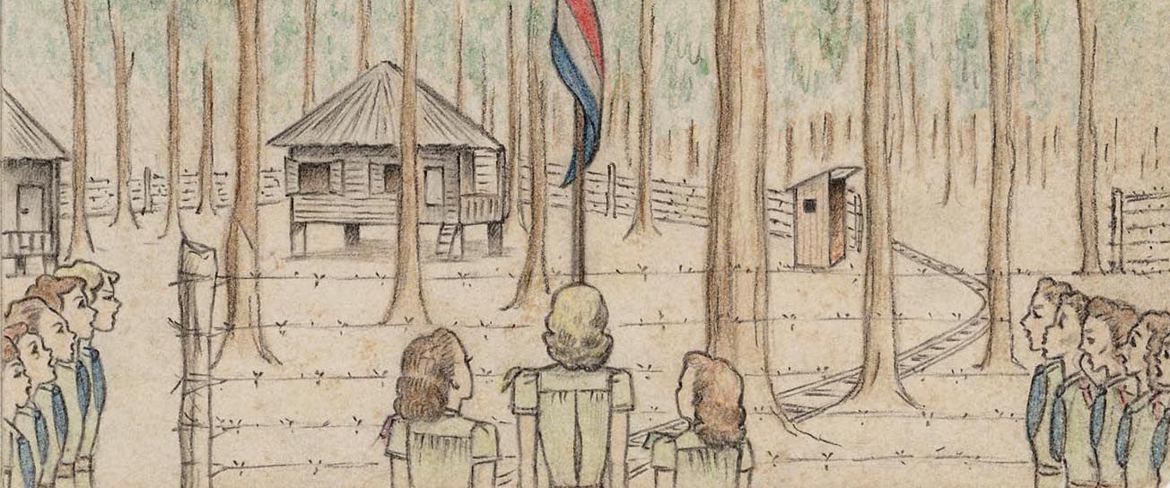 Het hijsen van de vlag in kamp Aek Pamienke